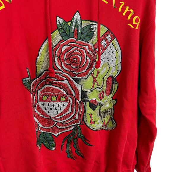 Deiters IM KARNEVAL Red Multicolor Rhinestone Skull Graphic Hoodie Mens Small - Picture 4 of 6